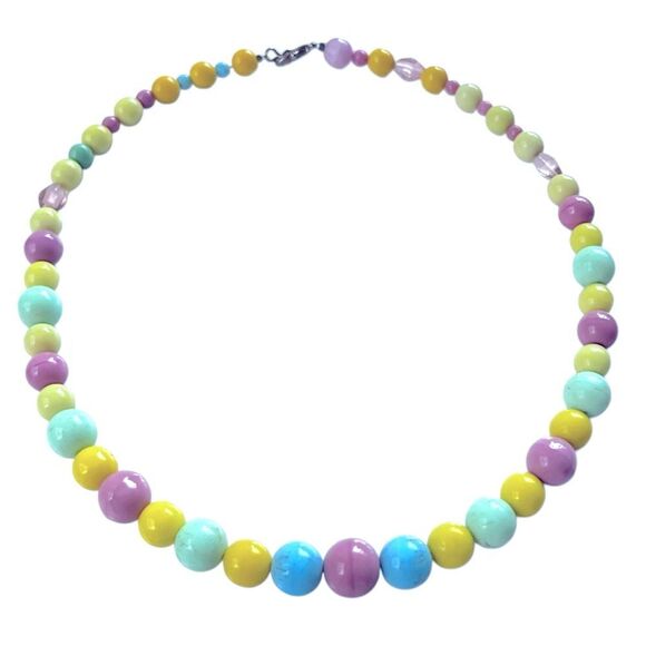 Vintage Pastel Ceramic Candy Beaded Necklace - Picture 2 of 3